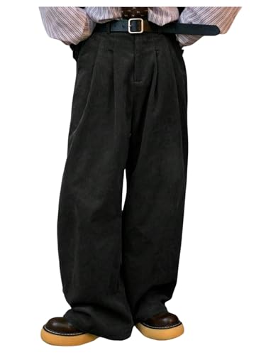 Verdusa Men's Wide Leg Corduroy Pants Streetwear Casual Baggy Pants with Pockets