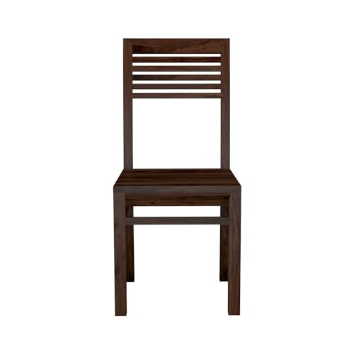 Image of 5 Line Wooden Dining Chairs Set of 2 for Kitchen & Dining Room, Two Seats, Solid Sheesham Wood, Walnut Finish