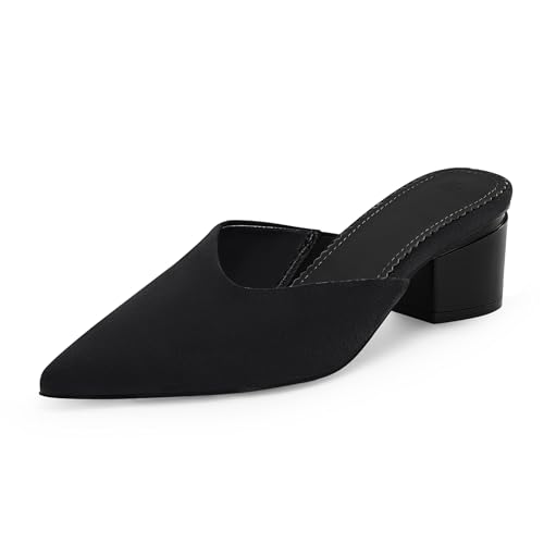 Image of Coutgo Womens Pointed Toe V Cut Mules Chunky Block Heels Slip On Clogs Fashion Office Slides Shoes