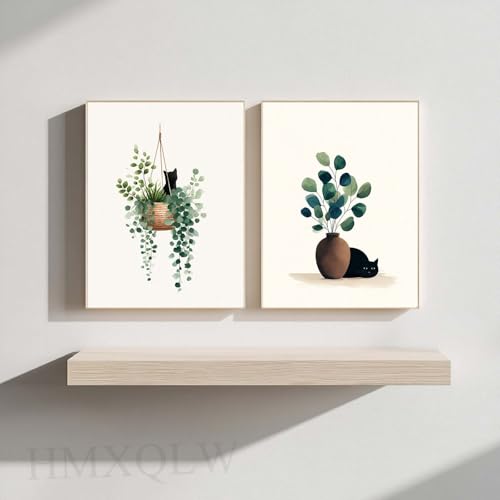 Tableau chat noir et feuilles vertes boho 3 pièces 60x80cm - 5