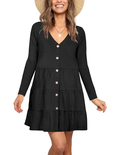 Image of Nova In Sky Women's Summer Dresses 2026 Short Sleeve V-Neck Casual Loose Swing Button Down Casual T Shirt Dresses