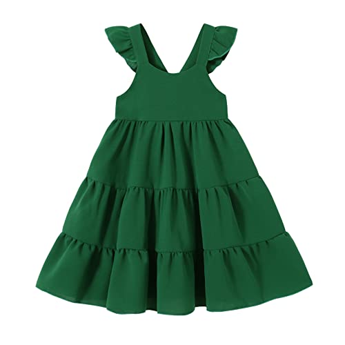 YOUNGER TREE Infant Baby Girls Summer Skirt Cotton Linen Sleeveless Strap Backless Solid Color Dress(4-5T,ArmyGreen)