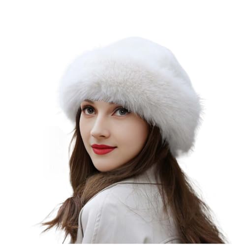 YEKEYI Women's Faux Fur Warm Hat Fashion Hat for Winter Faux Mink Hat Versatile New Winter Beret Bucket hat White