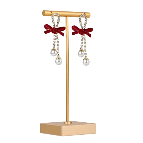 GemeShou Gold earring T Stand, Metal Earring Display stand for selling, Small Jewelry earring storage organizer, Mini earring holder for online Photography Props【Gold-Square Base】