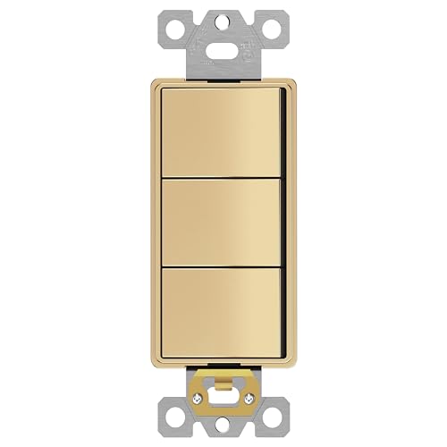 Interruptor triple de pared empotrable color oro con tres interruptores independientes un polo