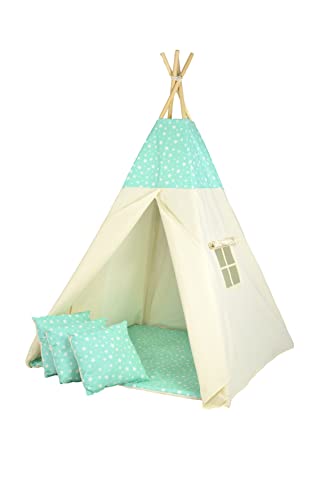 Tipoo tipi (44) tipi-tent speeltent katoenen kindertent met 3 kussenmatras, stabiele tent voor een meisje en een meisje voor thuis en in de tuin,beige - Afbeelding 4