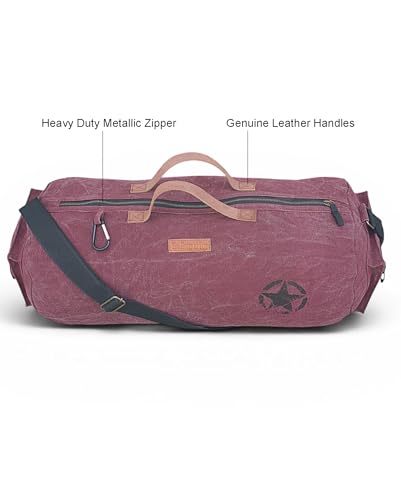 Image of The House of Tara Canvas Travel Duffle Bag | 25 litres | Sports Duffel | Gym Bags | for Men and Women |Adjustable Broad Strap | Airline Carry-On Luggage | Quick Access Pockets (Vintage Wine)
