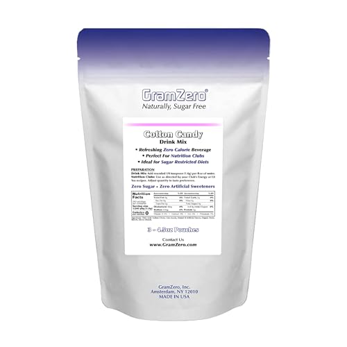 GramZero Cotton Candy Zero Calorie Sugar Free Drink Mix, Great For Nutrition Club Loaded Tea, Stevia Sweetened