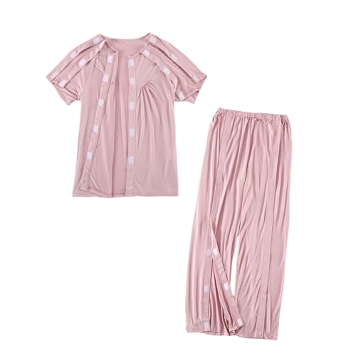 Aylashine Unisex Bedridden Patient Clothing,Easy to Wear and Take Off, Modal,for Bedridden Patients,the Elderly,Fractures Pink (L)