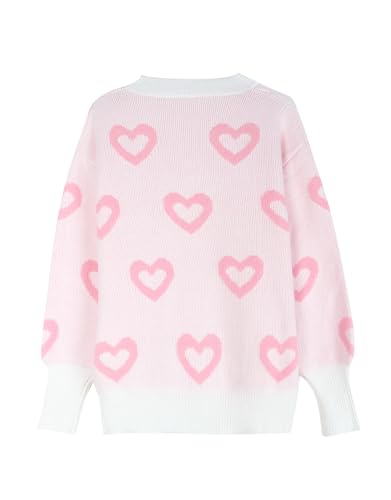 Image of Women's Long Sleeve Mock Neck Sweaters Loose Cute Heart Pullover Sweater