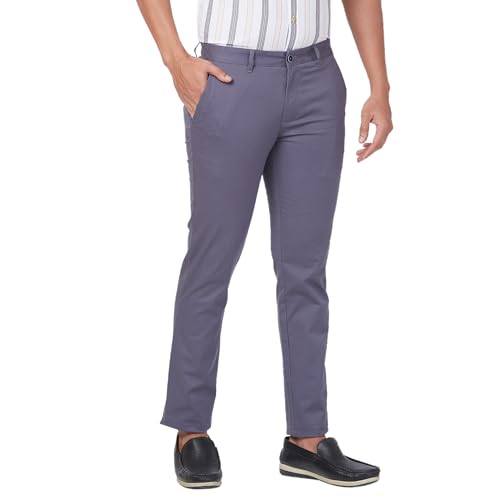 Image of Parx Low Rise Tapered Fit Cotton Blend Solid Pattern Flat Front Casual Trouser