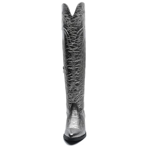 Image of GLOBALWIN Women's Cowboy Western Fashion Over The Knee Thigh High Cowgirl Boots Low Heel