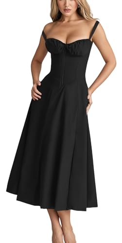 Image of Women's Spaghetti Strap Dress Floral Corset Gown Inspired Dresses Midi Evening Cocktail Party and Holidays Casual Sundress