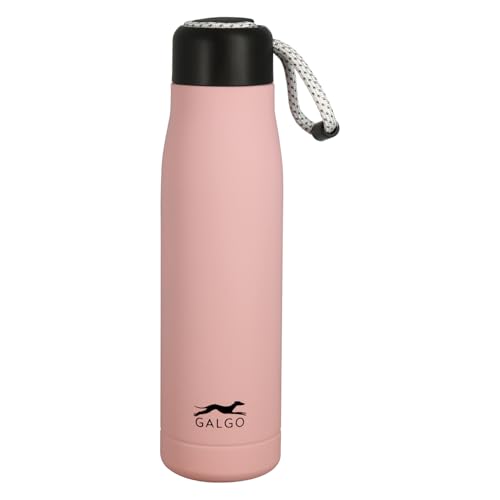 Unipapel - Botella Térmica 540 ml Galgo Acero Inoxidable 18/8, Sin BPA, Interior Cerámico – Doble Pared, Mantiene Frío 24h y Calor 12h – Tapa Rosca con Cordón, Base Antideslizante, Color Rosa
