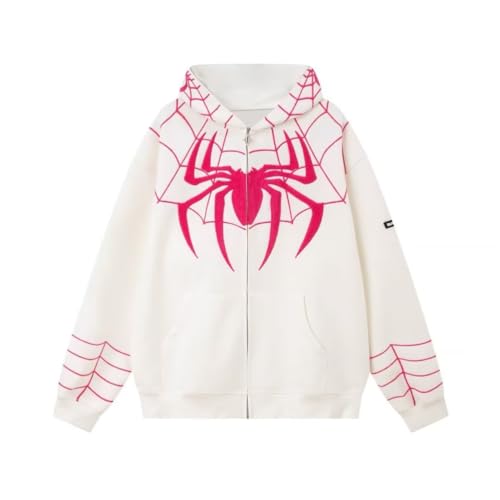ORANDESIGNE Men's Women's Zip Hoodie Spider Print Hoodie Hip Hop Fashion Casual Velvet Lining Loose Sweater Cardigan C White XS - Image 8