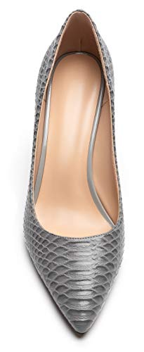 Mettesally Women's Classic High Heels Closed Pointed Toe Pumps 3.35" Heel Slip On Formal Office Dress Shoes Snake Grey Us Size 5 #TOP3