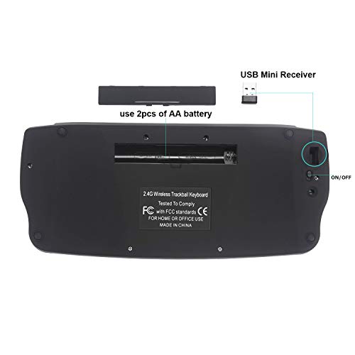 Fonicer Multimedia 2.4Ghz Wireless Mini Keyboard With Trackball Mouse Scroll Wheel For Pcmacandroid Tv Box, Remote Controller,X Structure, Black #TOP5