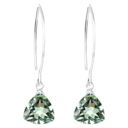 Green Amethyst Quartz Trillion Sterling Silver Earrings