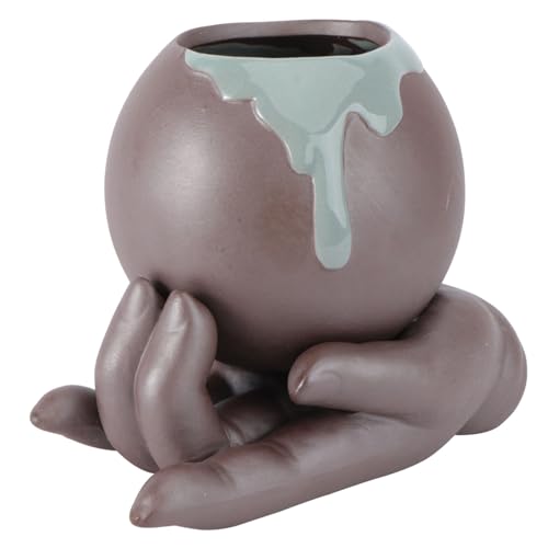 Keramik-Hängevase, Pflanzgefäß, Terrakotta, für den Innenbereich, für immergrüne Pflanzen, dekoratives Display mit künstlichen rosa Blumen, ideal für Zuhause und Büro