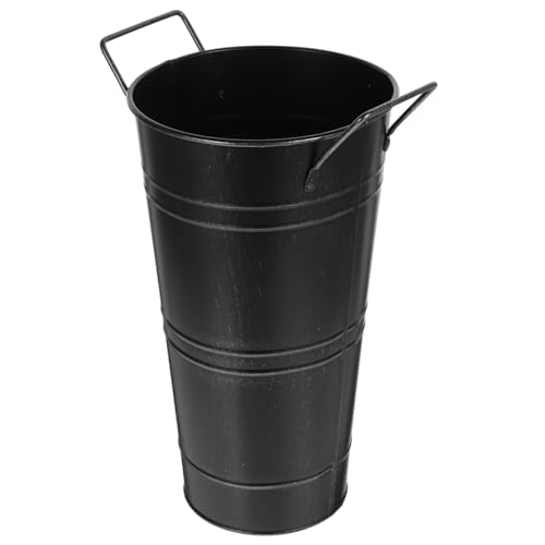 KOCKSHION Jarrón Metálico Retro con Doble Asa Cubo Vintage para Flores Secas y Plantas Decoración Rústica para Hogar Oficina y Tienda