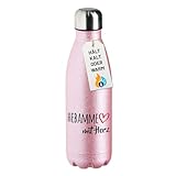 Huuraa Wasserflasche Hebamme mit Herz Geschenk 500ml Pink Edelstahl Hebamme Präsent