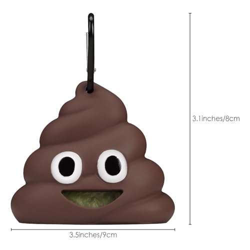 Image of Emoji Dog Poop Bag, Cute Dog Poop Bag Holder, with mountaineering clip, suitable for travel, walking, park and outdoor dog walking Bin bag dispenser (1 pcs), Brown