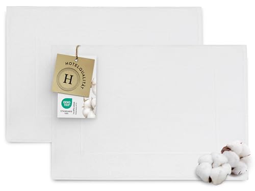 ZOLLNER 2er Set Badematten in 50x70 cm - Baumwolle - hochwertiges Zwirnfrottier- in weiß - Hotelqualität - Oeko Tex® Zertifiziert