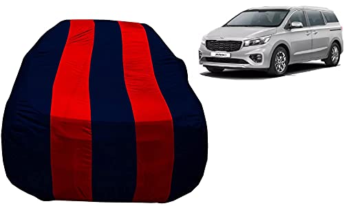 Image of Auto Hub Car Cover Compatible with Kia Carnival with Mirror Pocket,Triple Stitched, Weather Proof, Carnival Car Cover- Navy-Red