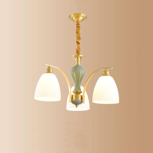 Lustre de plafond en verre moderne à 3 lumières E27 en laiton et céramique