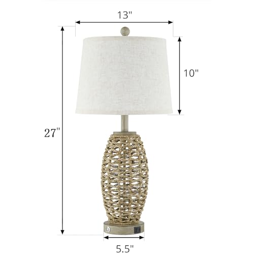 Generic HT23T0816 27 Inch Natural Rattan Table Lamps Set Of 2,Touch Switch,3-Way Dimmable Bedside Lamps thumb #1