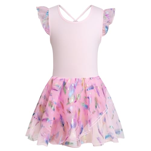 Phineein Girls' Flutter Sleeve Criss-Cross Back Dance Leotard with Dress Cutout Back3