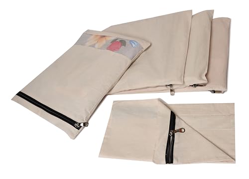 Mayatra's Organic Cotton Saree Storage Bags – Pack of 20 Wardrobe Organizers with Zipper & Transparent Window – 100% Cotton Cloth Covers for Sarees, Clothes & Garments (14 × 16 Inches)4