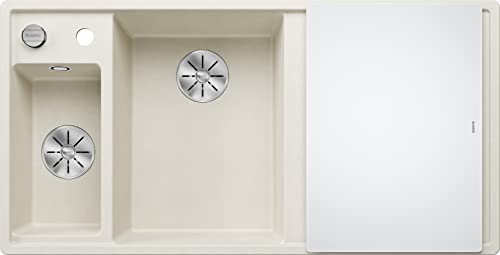 BLANCO AXIA III 6 S-F | Granitspüle aus SILGRANIT softweiß | Einbauart: Flächenbündig | Hauptbecken links | mit Glasschneidbrett | für 60 cm breite Unterschränke | Reinigungsfreundliche Öberfläche