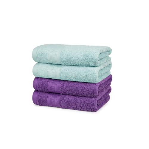 Image of MYTRIDENT Soft Comfort Air Rich Towel 100% Cotton Hand Towel for Daily use, 500 GSM Highly Absorbent Towels for Men /Women, 4Pc Hand Towel Set (41 cm X 66 cm), Nile Blue and Plum