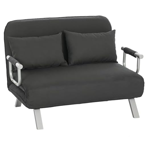 HOMCOM 2 Seater Sofa Bed, Click Clack Convertible Bed Settee, Modern Faux Suede Upholstered Sofa with 2 Pillows for Living Room, Guest Room, Charcoal Grey