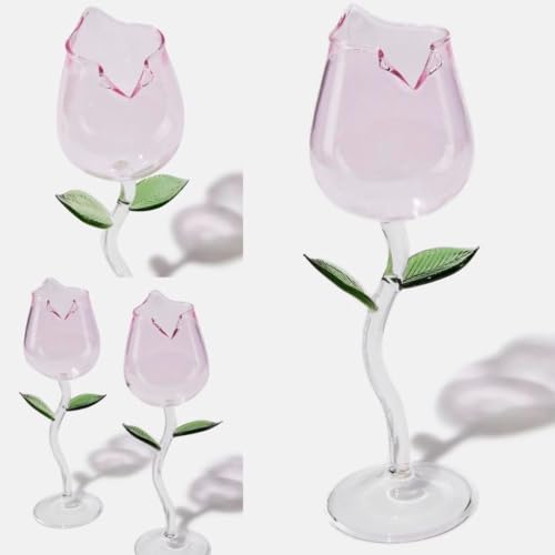 Image of Handcrafted Rose Wine Glass | Premium Borosilicate Floral Wine Goblet| Elegant Cocktail, Champagne & Red Wine Glass | Aesthetic Drinkware | Gift for Women (Rose Wine Glass)