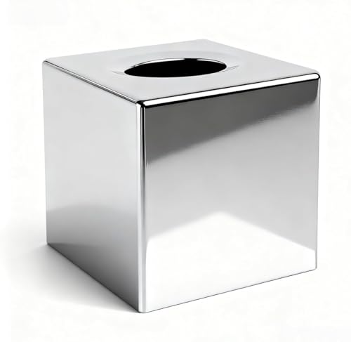 ABS Plastic Square Tissue Box Cover Facial Tissue Holder Silver Square Holder for Bathroom Vanity Countertops Bedroom Dresser Night Stand 5.38X5.38X5.11In Non-Stainless Steel