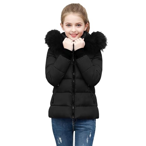 EMATOP Lang Winterjacke Mädchen Kinder Warm Wintermantel Outdoor Sport Steppjacke mit Kapuze Mantel Lässiger Einfarbig Pufferjacke Baumwolle Winddicht Daunenjacke Zipper Bequem Outdoorjacke