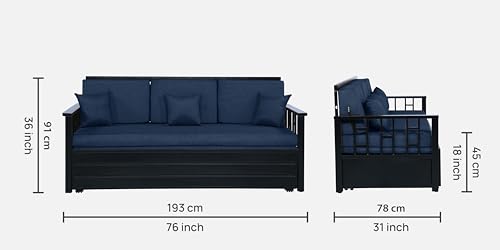 Image of Toas 3 Seater Metal Sofa Cum Bed with Hydraulic Storage | Queen Size Sofa Cuma Bed | 3 Seater Sofa Set, Metal Sofa Set for Living Room (Matte Black Finish with Brown Cushion)