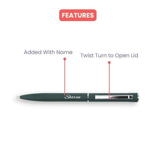 Image of YOUR GIFT STUDIO Personalized Pen with Name Engraved I Metal Classy Customized Roller Ball Pens I Comfortable to Hold & Write I Gift for Men & Women Birthday Corporate Gifting (Green)