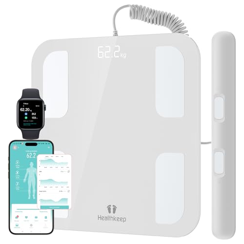 HEALTHKEEP Body Fat Scale Bluetooth, Digital Body Weight Bathroom Scales Weighing Scale Smart BMI Scales, Body Composition Monitors with Smartphone App, White