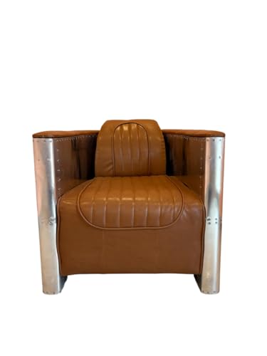 ARTIZANSTORE Retro Riveted Aviator Sofa Chair – Genuine Leather & Aluminum Accents