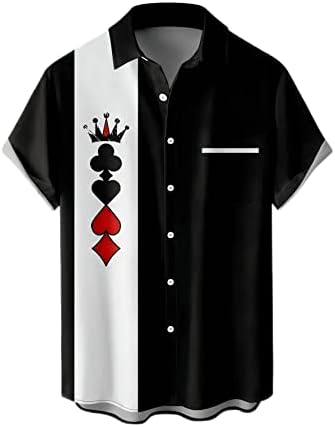 Poker Shirts for Men Bowling Short Sleeve Art Collection Print Casual Button Down Shirts with Chest Pocket