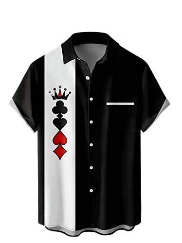 Poker Shirts For Men Bowling Short Sleeve Art Collection Print Casual Button Down Shirts With Chest Pocket #TOP15