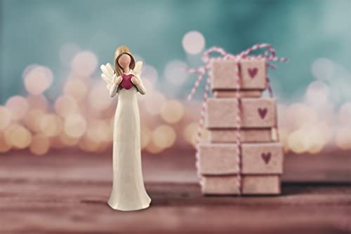 Bonzapicks Angel Figurines For Women Friendship Memorial, Angel Figure With Love Heart Healing Guardian Statues For Home Decor, Hand-Carved Resin Sculpture With Wing 7.48 Inches #TOP5