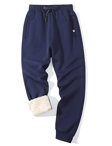 PEHMEA Fleece Lined Sweatpants for Men, Winter Warm Sherpa Joggers Lounge Pants with Pockets(11 Navy (Close-Bottom)-S)