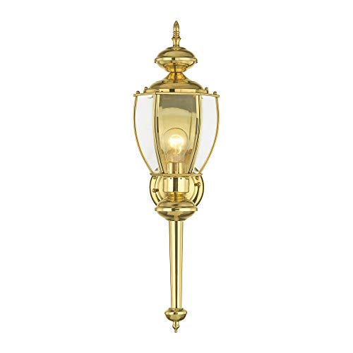 Image of Livex Lighting 2112-02 Outdoor Wall Lantern, Polished Brass | Clear Beveled Glass Shades