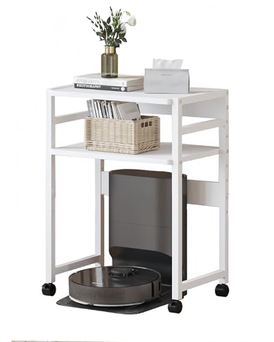 SUOWUKS ロボット掃除機収納ラック 多サイズ対応 お掃除ロボット置き台 高さ調節可能収納ラック サイドテーブル 落下防止 ベッドサイドテーブル キャスター付き 移動便利 空間活用ラック 寝室 リビングルーム ソファ ベッドサイド 室内収納 移動便利 (ホワイト, 幅49CM) [並行輸入品]