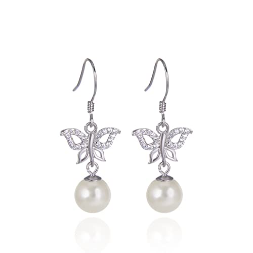Boucles d'oreilles papillon argent sterling avec perle, le cadeau rétro idéal