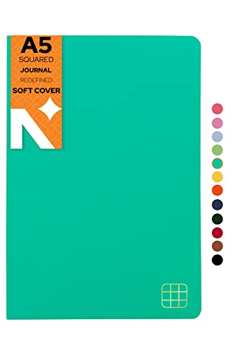 Image of NEORAH - A5 Checked Notebook (Square Ruling) SOFT COVER | Organiser REFILL | 110 GSM | 160 pages (Size 21 cm x 14.8 cm) Planner Journaling Writing Note Taking Diary, Travellers Journal - Teal